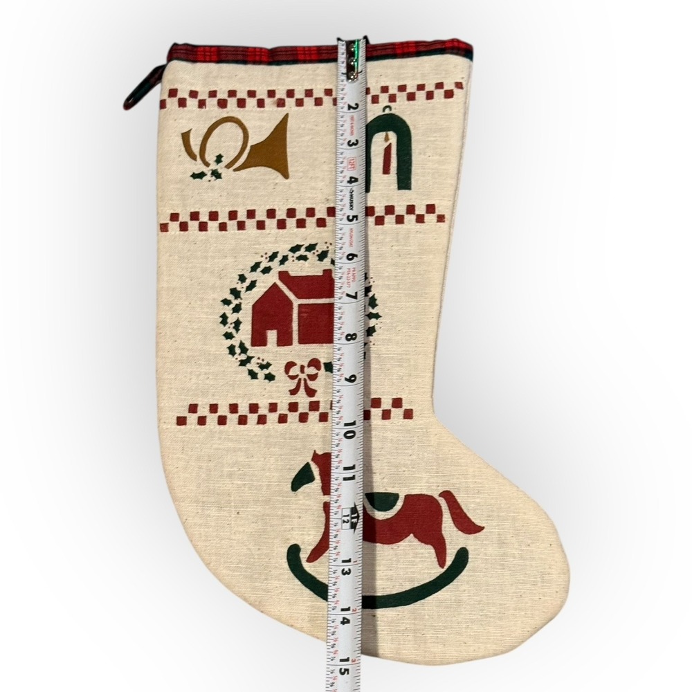 Vintage Rustic Primitive Wreath Horn Christmas Stocking Country Folk Style - Picture 2 of 4